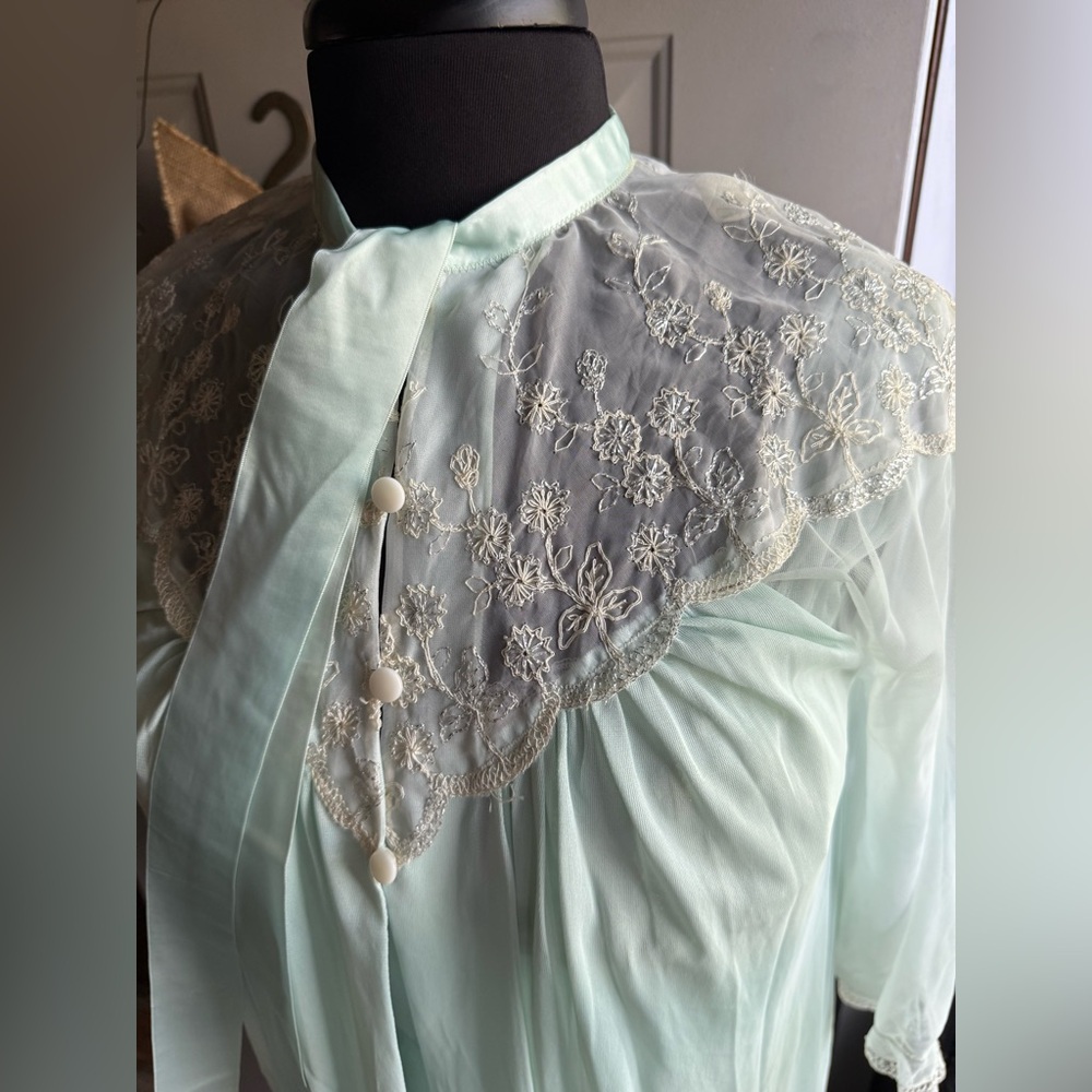 Vintage 50/60s Corsage sea foam sheer pixie two piece peignoir set, size medium - Picture 10 of 16